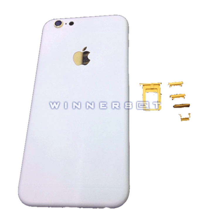 Tapa trasera iPhone 6S blanca con detalles dorados