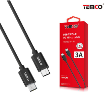 Cable TPE 5V 3A 1M Type-C to Micro USB Negro