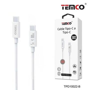 Cable 5A 1.8m Tipo C a Tipo C PD100W Blanco