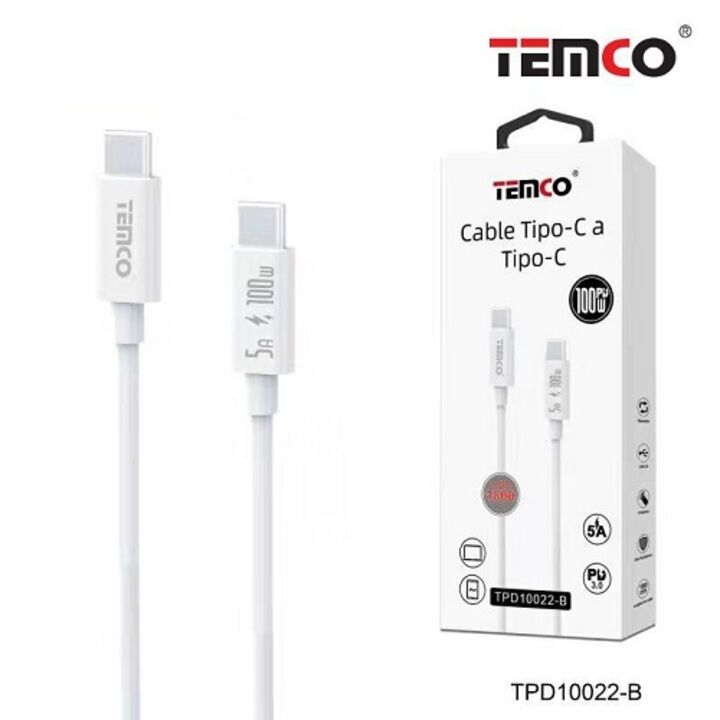 Cable 5A 1.8m Tipo C a Tipo C PD100W Blanco