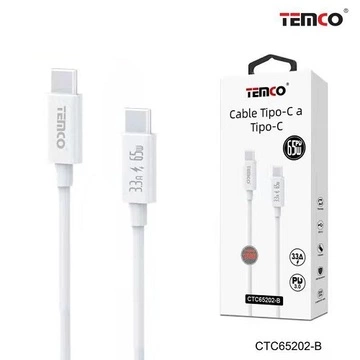 Cable 3,3A 2m Tipo C a Tipo C PD65W Blanco