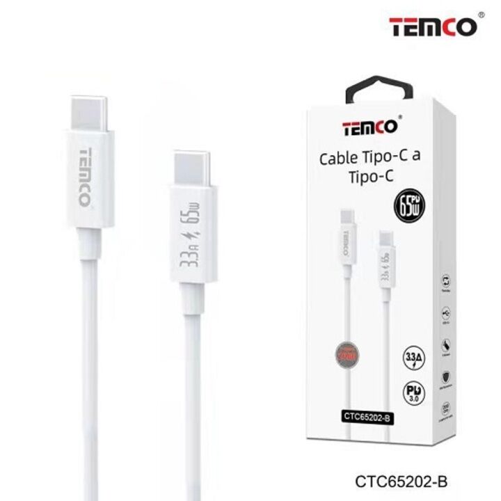 Cable 3,3A 2m Tipo C a Tipo C PD65W Blanco
