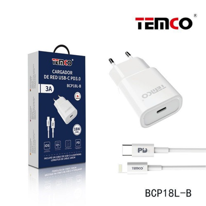 Pack Cargador USB-C PD18W + Lightning 3A 1m